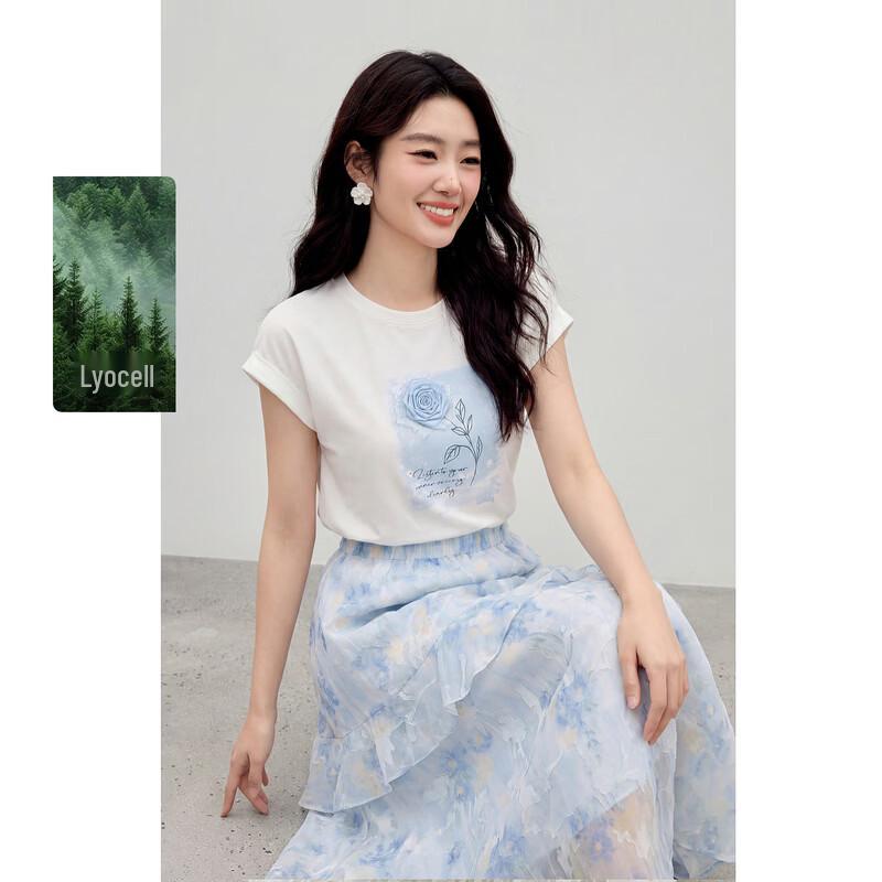 Women s Lyocell Blend Sleeveless T-shirt with 3D Floral Print S