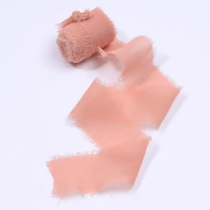 4CM*5M Handmade Frayed Edged Satin Chiffon Silk Ribbon For Wedding Invitation Wrapping Bouquets Birthday Party Decorations Gifts