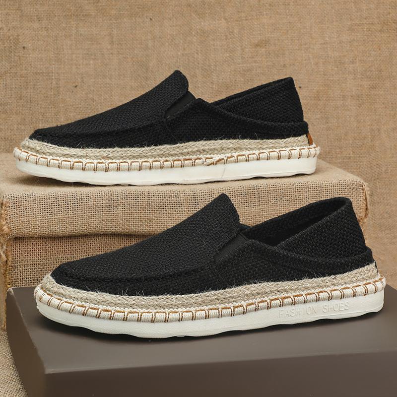 Summer Canvas Shoes Breathable Slip-on Cloth Shoes Men Loafers Slippers Lazy Shoes