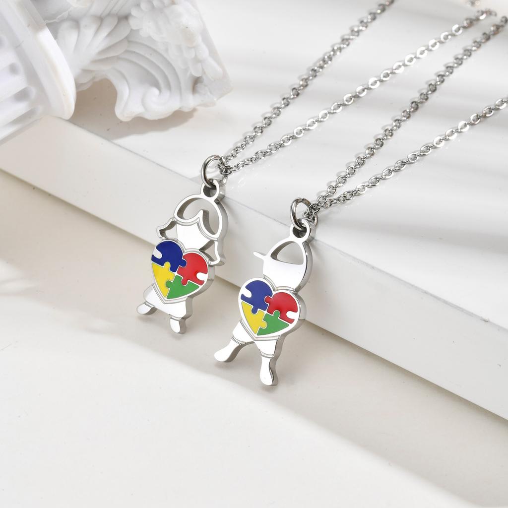 Collana Consapevolezza Autismo, Cuore Puzzle in Acciaio Inossidabile Forma Bambino Ragazza Autismo Ciondolo, Gioielli Regali Consapevolezza