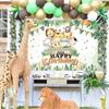 Sfondo per festa di safari con animali della giungla, sfondo Wild One, decorazione per festa di compleanno per il primo anno, sfondo per foto per neonato