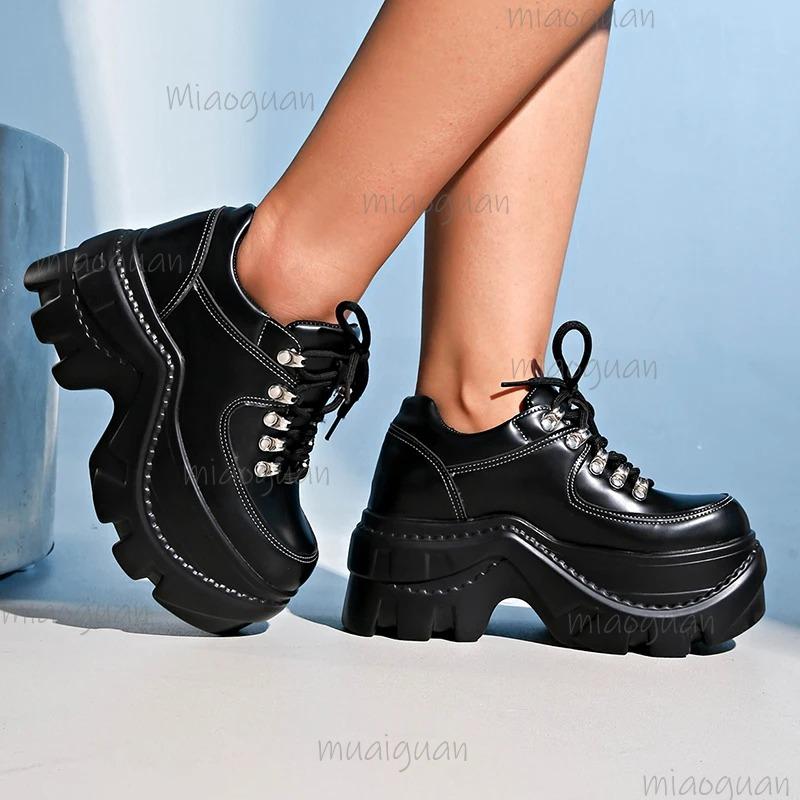 Black Chunky Sneakers for Women 2025 Autumn Platform Casual Shoes Woman Gothic Punk Style Thick Sole Sneakers Size 35-42