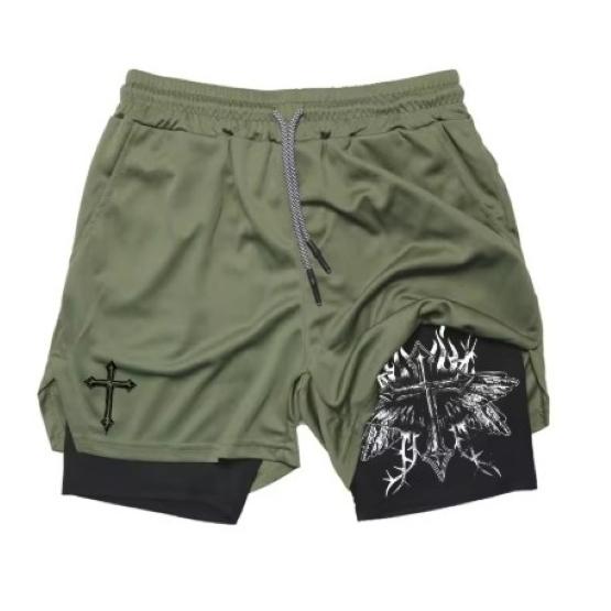 Muay Thai Kick Boxing MMA Shorts Cross Christian God Men Women Unisex Double Layer Quick Dry Breathable Sport Gym Fitness Workout