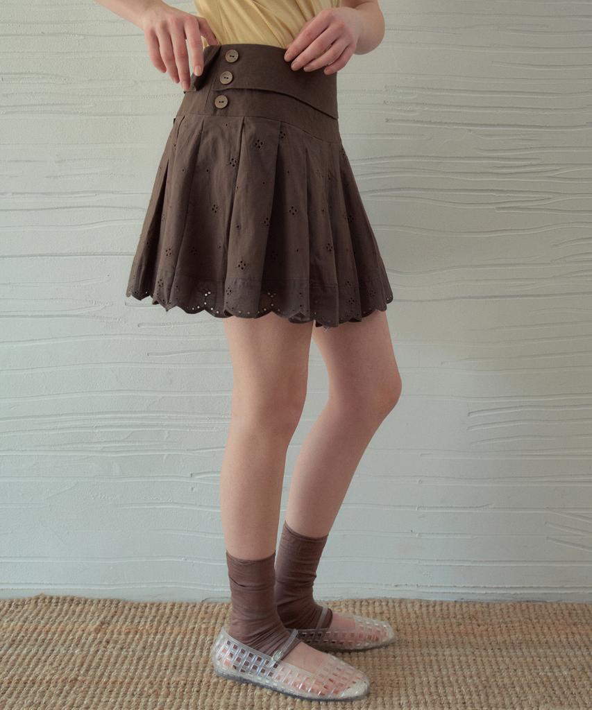 Aueonoseuteljia Eyelet Pleated Skirt_Brown(Ob6Sk09)