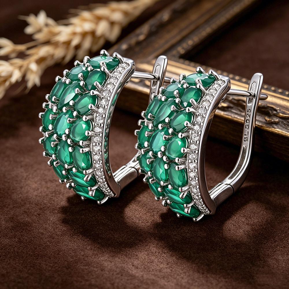 Light Luxury Natural Green Agate Earrings 925 Sterling Silver Real Gemstone Fine Jewelry for Women's Anniversary Gifts