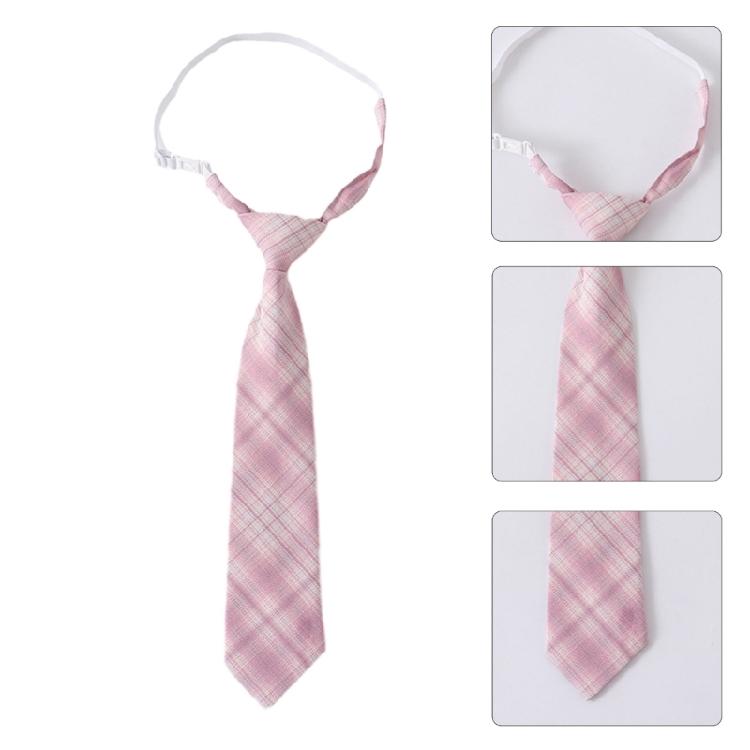 Pink Checkered Pre-Tied Neck Tie Japanese JK Girl Student Uniform Necktie Bowtie