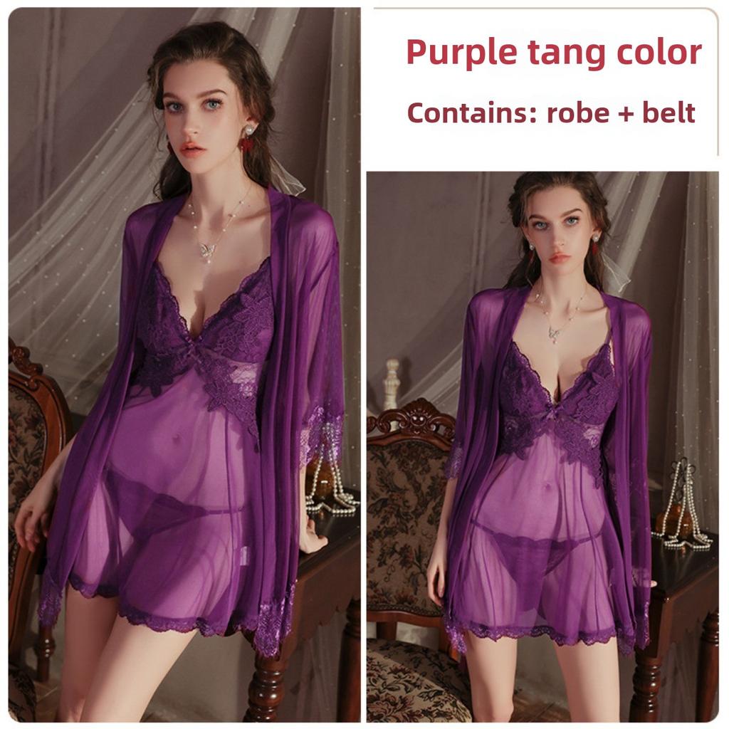 Mesh Perspective Temptation Sexy Large Size Pajamas Embroidered Suspender Skirt Loungewear Set