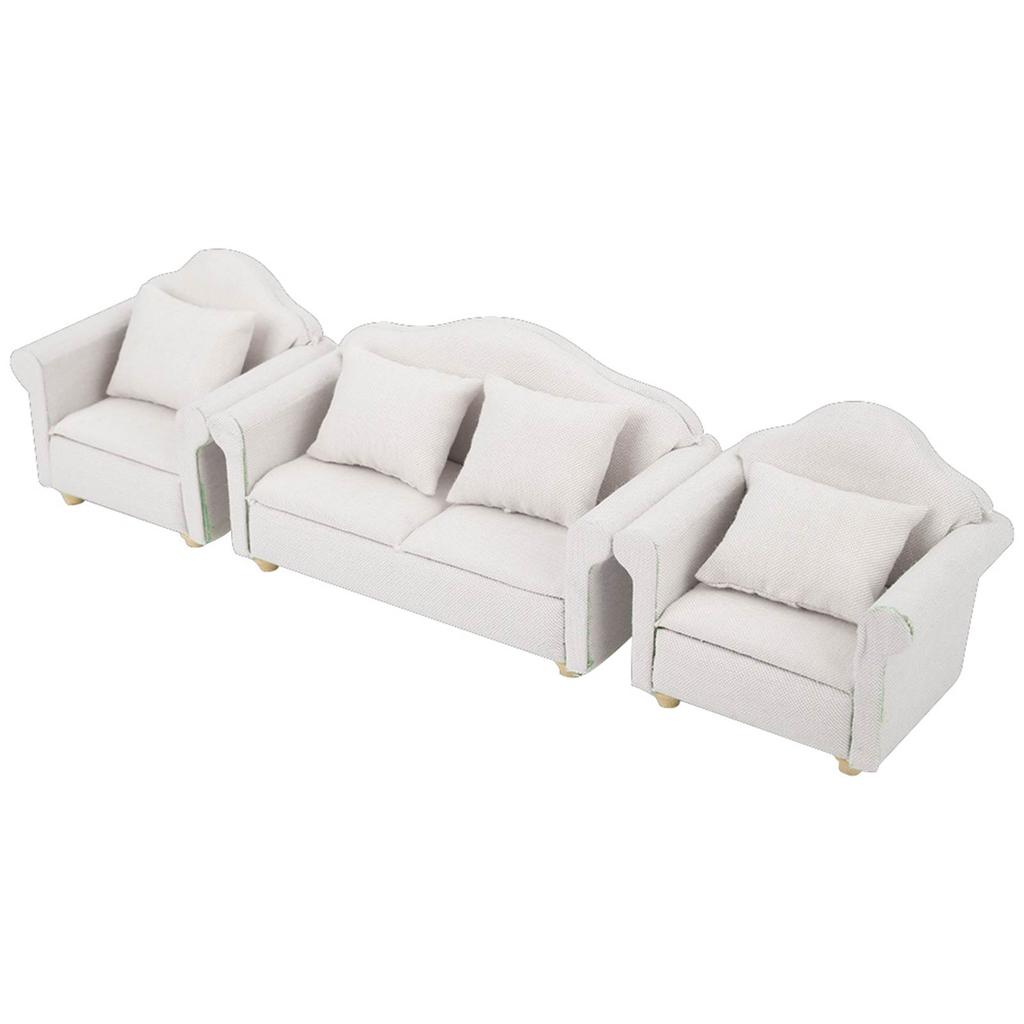 3Pcs 1:12 Mini Doll House Plaid Sofa Cushion Set Accessory Room Furniture ToyWhite