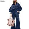 ZANZEA Women Elegant Long Sleeve Blouse and Trousers Casual Two Piece Suit Sets