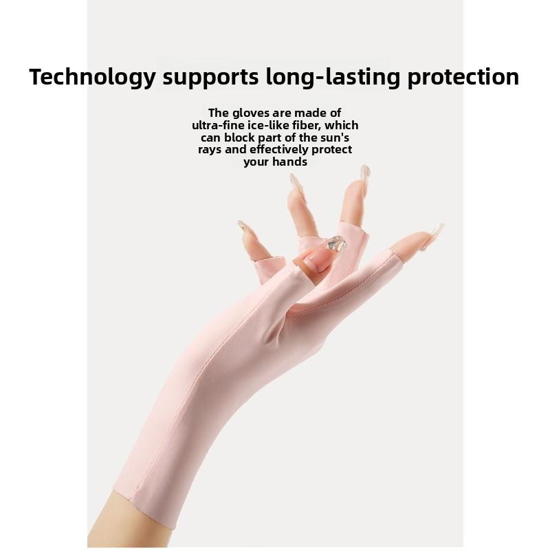 Summer Lightweight Women's Sun Protection Gloves for UV Protection, Nail Art, Electric Bike Riding, Cycling, Half-finger Ice Silk Gloves