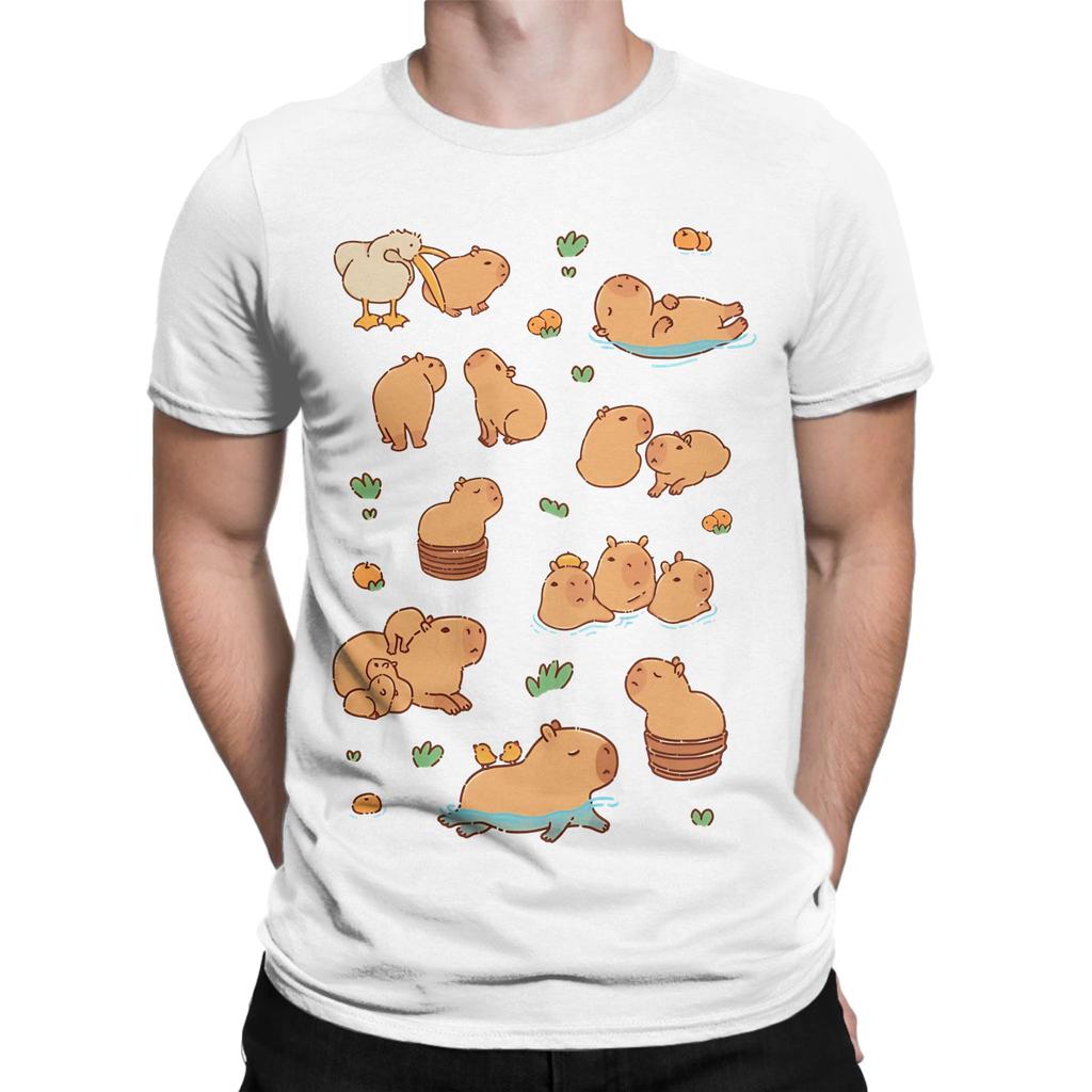 Cute Capybara Art Illustration Seamless Pattern Funny 100 Cotton Tshirt Capybara Tees Tops For Unisex