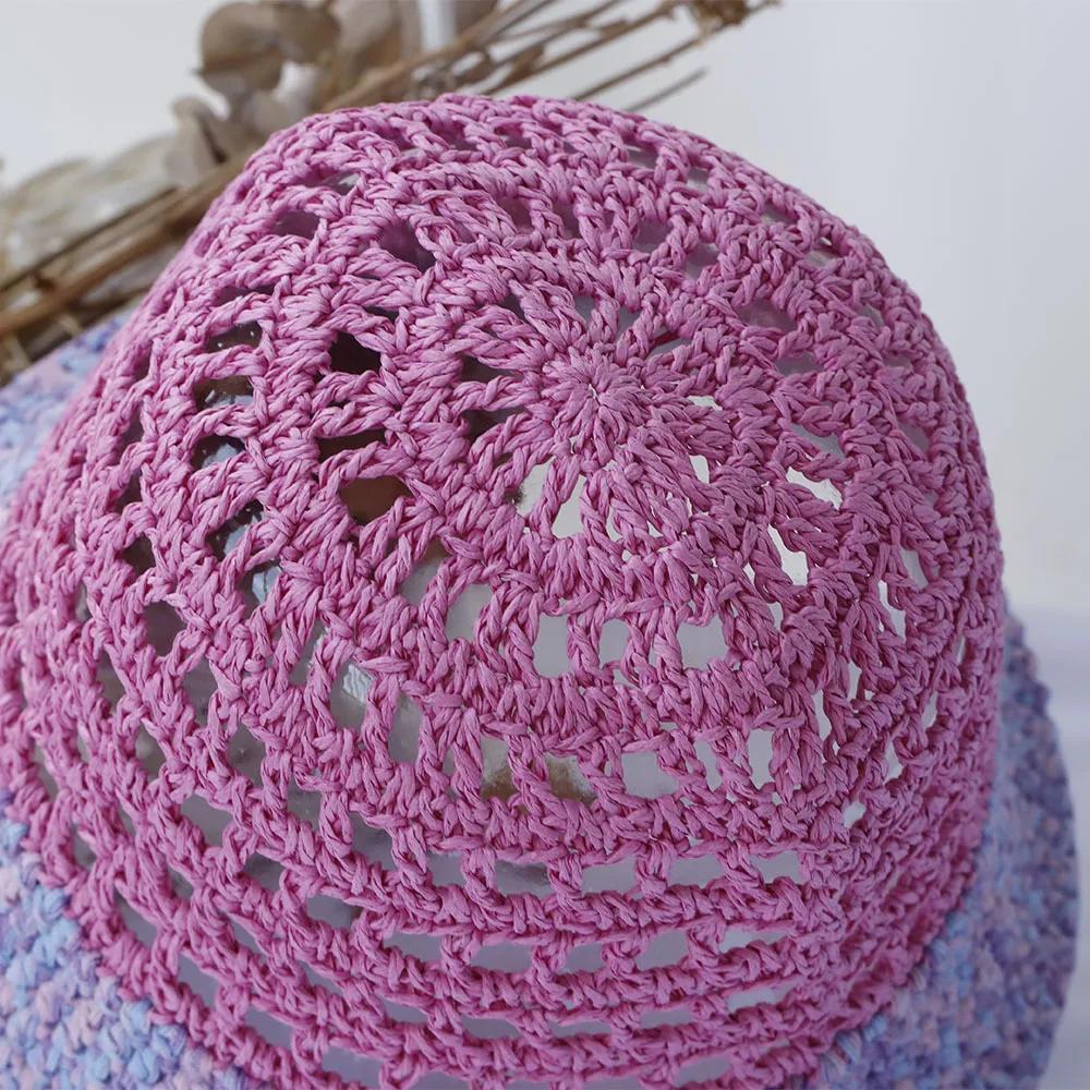 Hollowed Out Sun Hat Fashion Style Bucket Hat Multicolor Foldable Sun Crochet Hat For Beach Travel Vacation Handmade Straw Hat