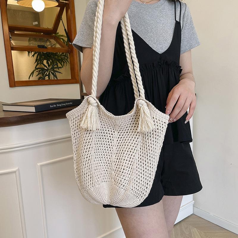 Τσάντα Tote Μεγάλης Χωρητικότητας Πλεκτή με Τρύπες για Γυναίκες Καλοκαίρι Νέα Μόδα Πλεκτή από Άχυρο Τσάντα Ώμου Στυλ Διακοπών Τσάντα Παραλίας Γυναικεία