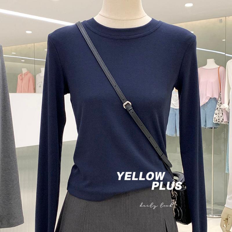 

Solid Basic Round Neck Long Sleeve Top: Soft, Comfortable, Well-Fitting, Slimming Autumn Wear 2XL (Weight 125-140kg) темно-синий