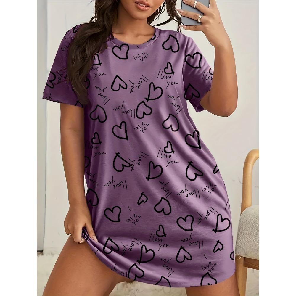 Love Print For Women Short Sleeve Sleepwear Dresses Loose Casual Fit Tee Nightwear Home Clothes Nightie Loungewear Dresses