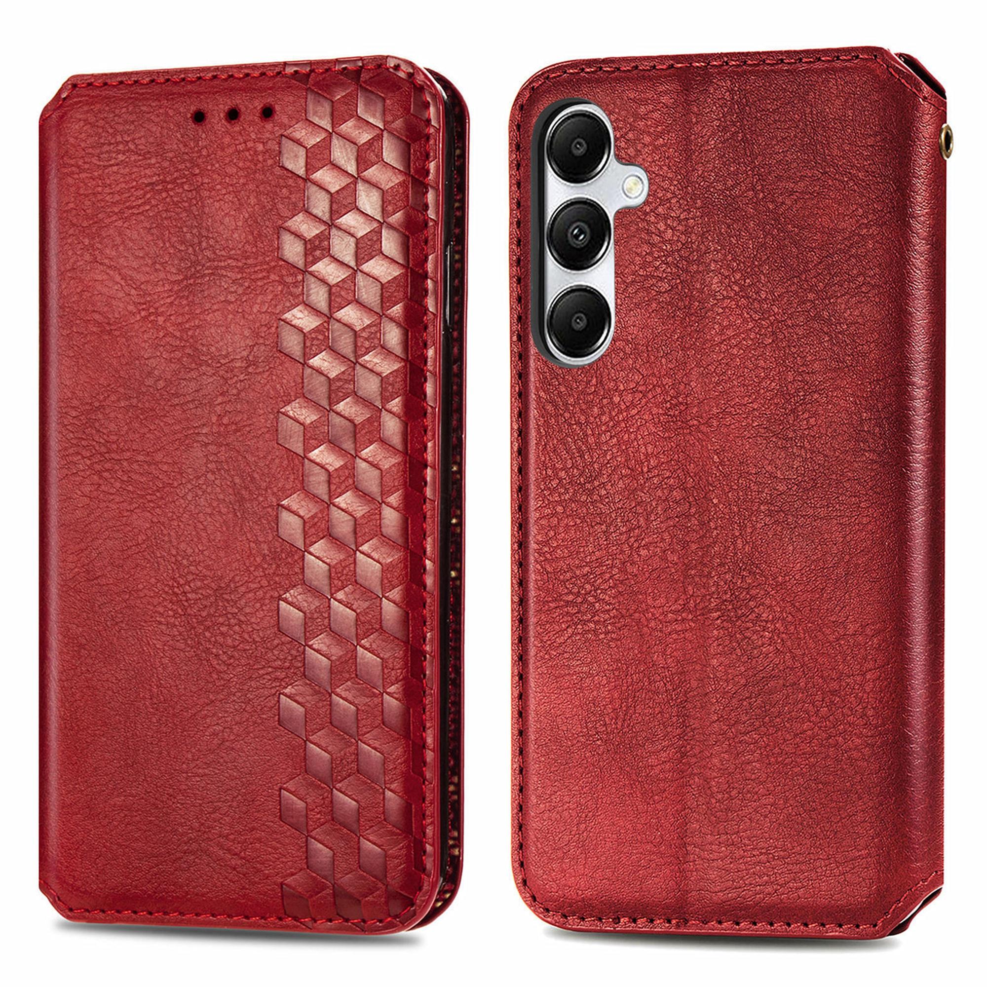 

For Samsung Galaxy A35 5G PU Leather Case Rhombus Imprint Wallet Stand Phone Cover Red