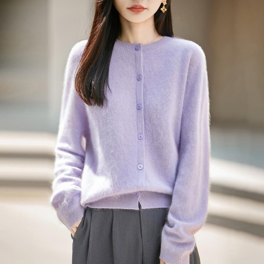 Seamless Brushed Knitted Wool Cardigan, Loose-fitting Sweater, Long-sleeved Top