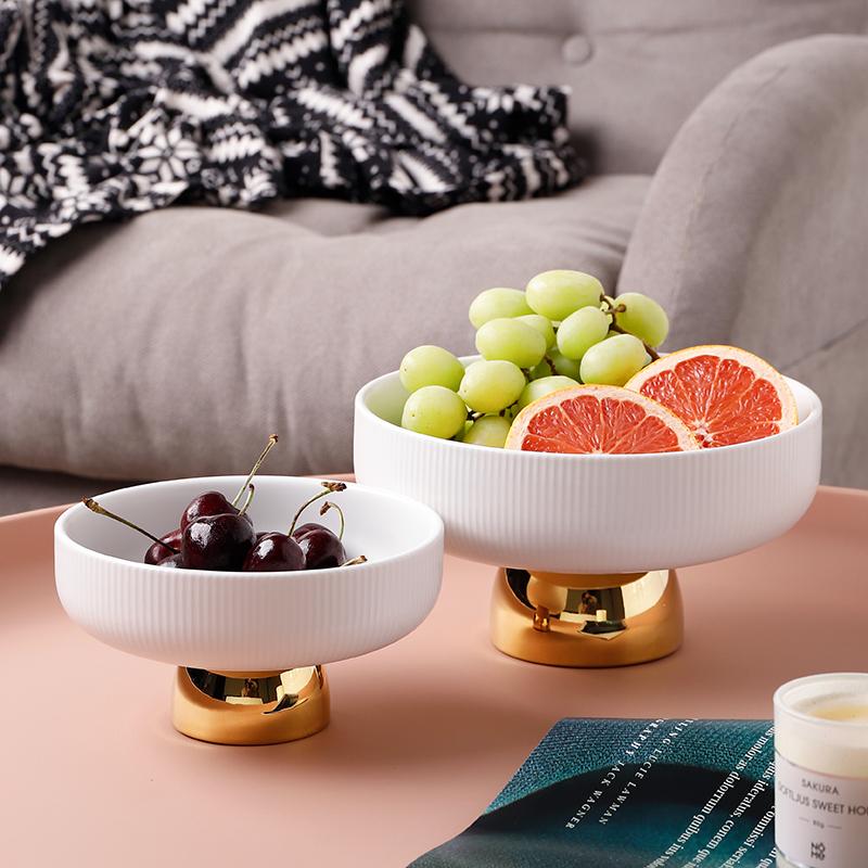 Color Stripe High Foot Shape Ceramic Plate Living Room Fruit Plate Dessert Bowl  Snacks Dishes Home Furnishing Trinket Dish
