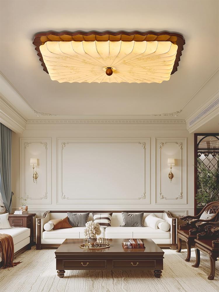 Living room lamp French antique hall ceiling lamp fabric retro log bedroom study lamp Zhongshan lamps