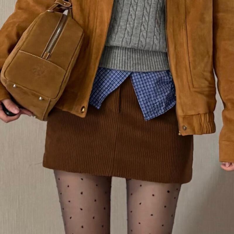 FitonTon Women's Retro Corduroy High-Waist A-line Skirt