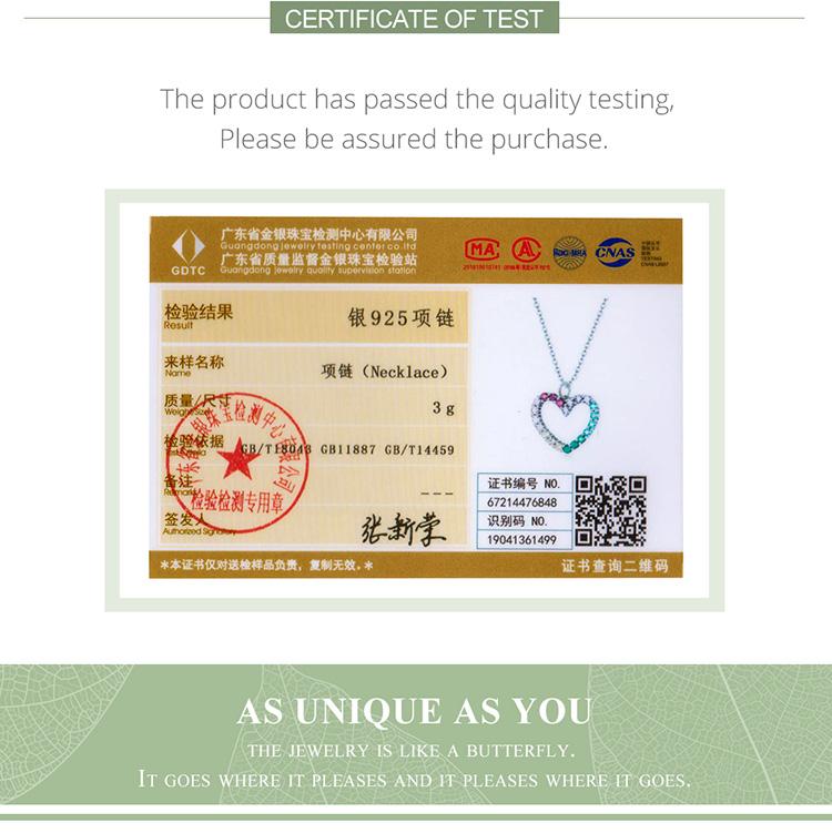 BAMOER 925 Sterling Silver Curcubeu Colorat Inimă Model Dragoste Orbitor Zircon Colier Lanț Veriga pentru Femei Bijuterii