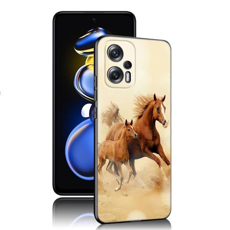 Horse Animal Black Silicone Phone Case For Xiaomi POCO X3 X4 NFC F3 F4 GT F5 M3 M4 M6 X5 X6 Pro 5G C55 C65 M5