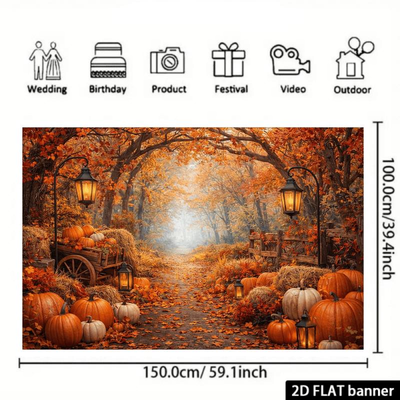 2D flat banner 1 piece - Autumn Harvest Theme Background Fabric - The central part of the picture showszyc