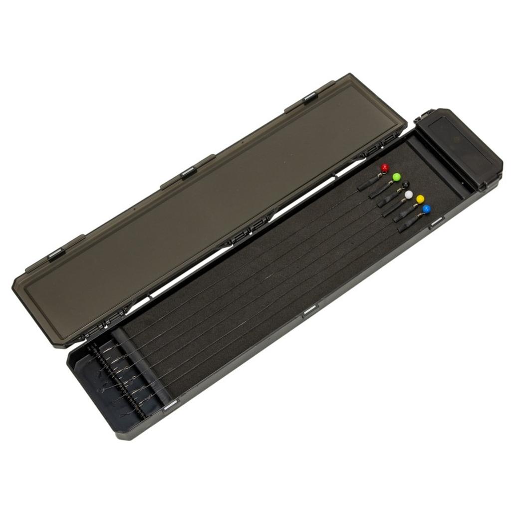 Stiff Hair Rig Tacklebox, Angel-Aufbewahrungsbox Rig-Board mit 4 Stück Hair Rigs, Pins und 10 Stück Widerhaken-Angelhaken in Rig-Aufbewahrungsbox