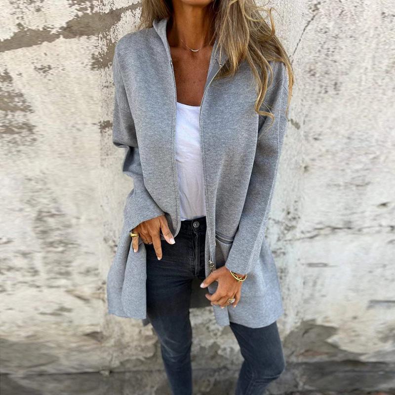 

Women Elegant Vintage Fashion Long Sleeve Jackets Autumn Winter Casual Loose Zippers Solid Hooded Coats S сірий колір