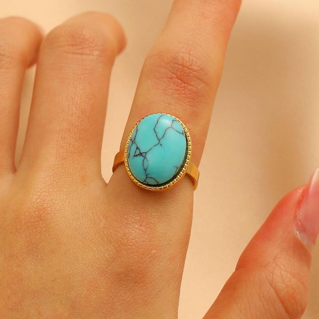 Vintage Turquoise Stainless Steel Open Finger Ring for Women