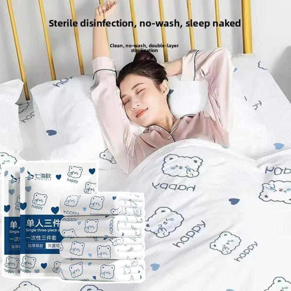 Thickened Material Non-Woven Bedding Set Three/Four-Piece Set Dirty Proof Disposable Bedding Set Non-Woven Fabric
