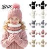 Soft Comfortable Winter Headwear Kids Warm Knit Set Bear Ear Hat Fleece Lined Neck Gaiter & Thermal Accessories Full Finger Gloves Thick