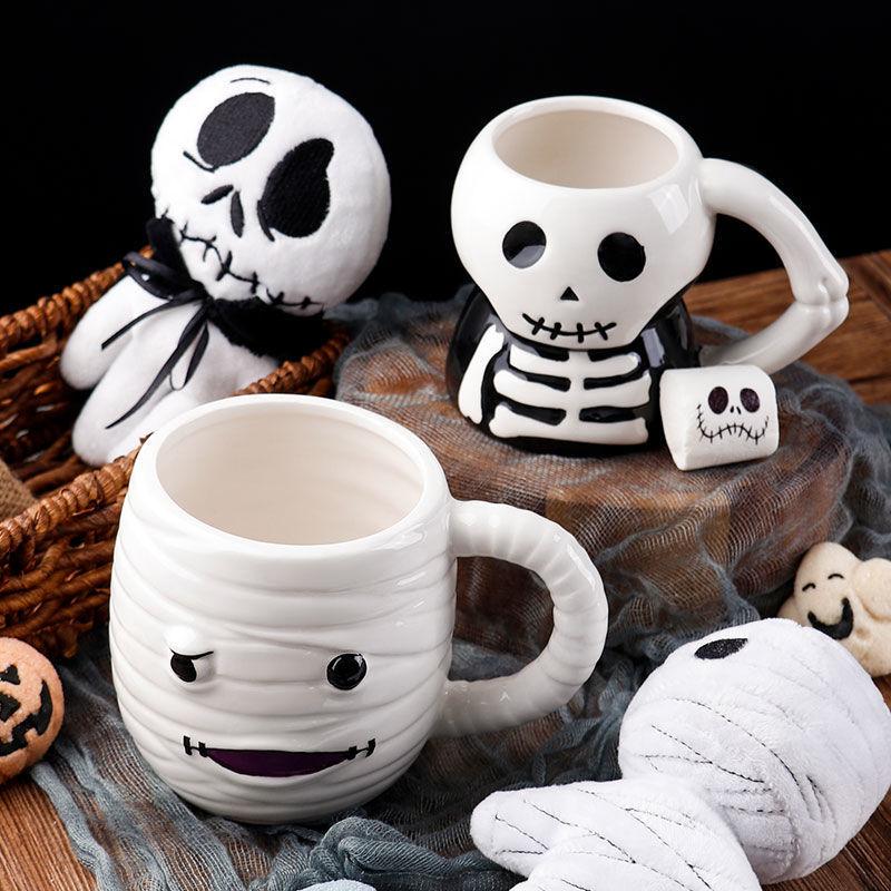 Halloween Mugs, Ceramic Cup, 3D Hand Painted Design, Large Capacity, Personality, Cartoon, Skull, Fashion Drinkware