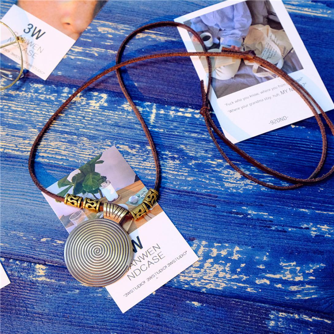 

Привет магазин, винтажное женское этническое ожерелье из искусственной кожи со спиральным диском, круглый кулон-свитер, ожерелье