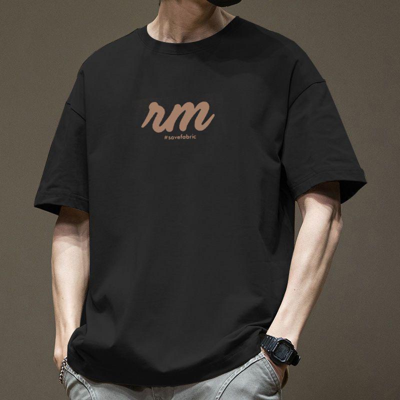 

Мужская футболка из чистого хлопка с короткими рукавами и круглым вырезом, повседневная свободная футболка в стиле хип-хоп, пуловер, рубашка 3XL чёрный