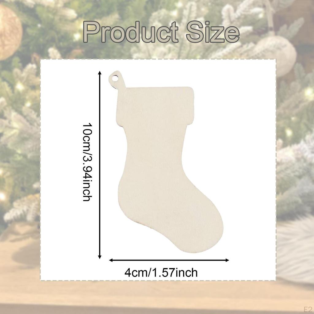 30x Christmas Stockings Wooden Cutouts Unfinished Blank Slices Pendants Ornaments for Crafts