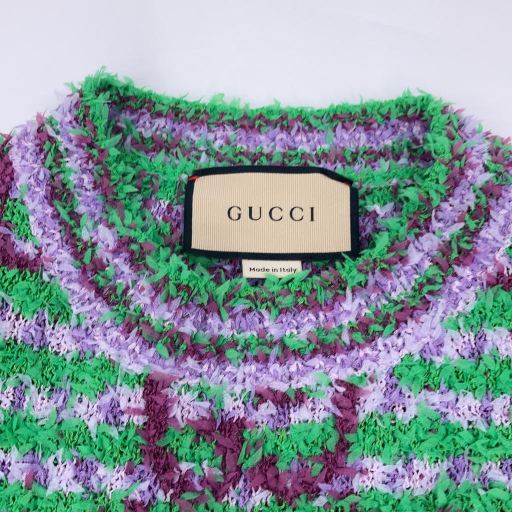 Gucci 695796 Green X Purple Cotton Maxi GG Short Sleeve Knit Tops S Green/PurpleUsed