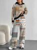 Retro Pattern European And American Autumn And Winter Casual Long-Sleeved Suit Women'S Hooded Sweater Trousers Two-Piece Set