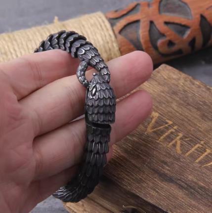 Bracciale punk vintage Viking Ouroboros per uomo acciaio inossidabile gioielli moda hippop cultura di strada