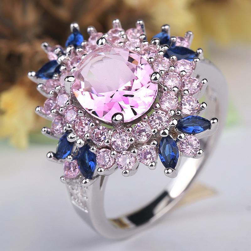 Accessories Colored Flower Zircon Ring Aaa Zirconium Diamond Ring Ring Ring, Ornament
