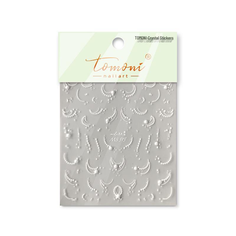Tomoni Crystal Diamond Pure White Luxury Nail Stickers with Pearl Line French Elegance