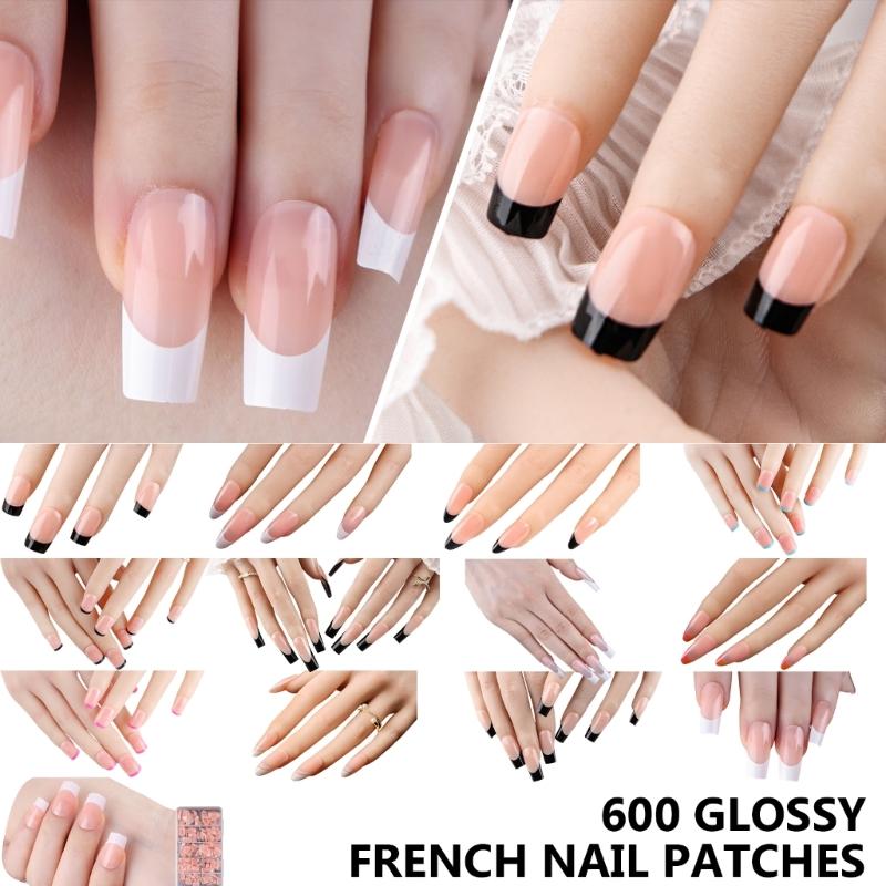 600x/Box French Tip False Nails Press On Nail Almond False Nails Full Cover Stick On Nail  Ballerinas Artificial Nails