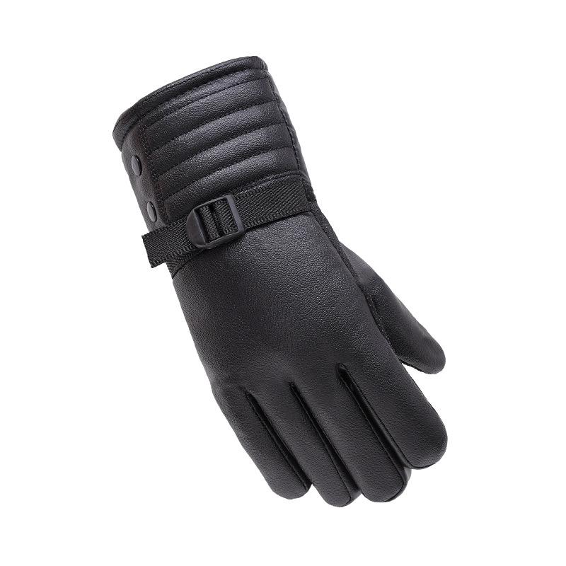 Leather gloves men's winter touch screen thickened fleece windproof warm motorcycle outdoor non-slip riding waterproof gloves