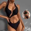 Hollow Solid Metal Ring  Neck , Backless Hot Girl Sexy One-piece Swimsuit, Hot Spring Swimsuit