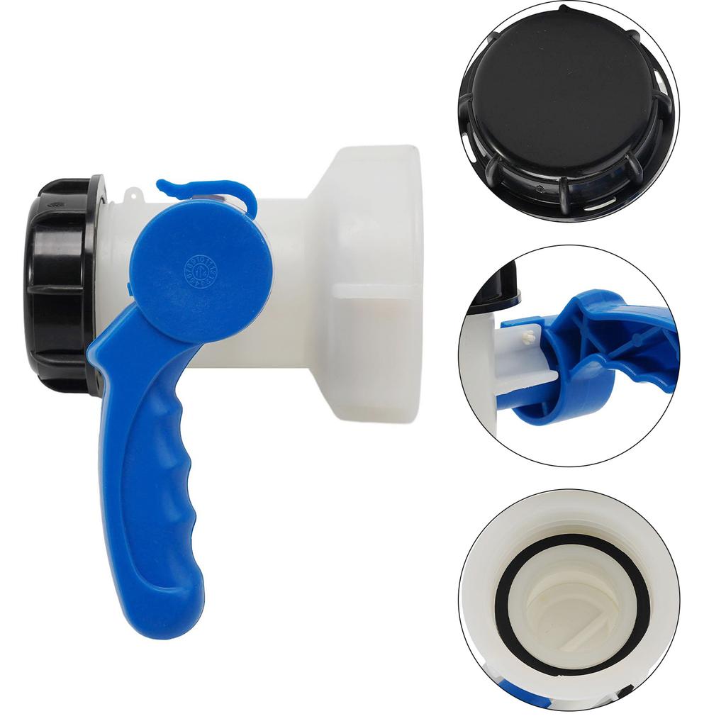 1pc Tank adapter Black cap Blue handle Butterfly Coarse Connection IBC PE S60x6 Thread Valve With fixed union nut