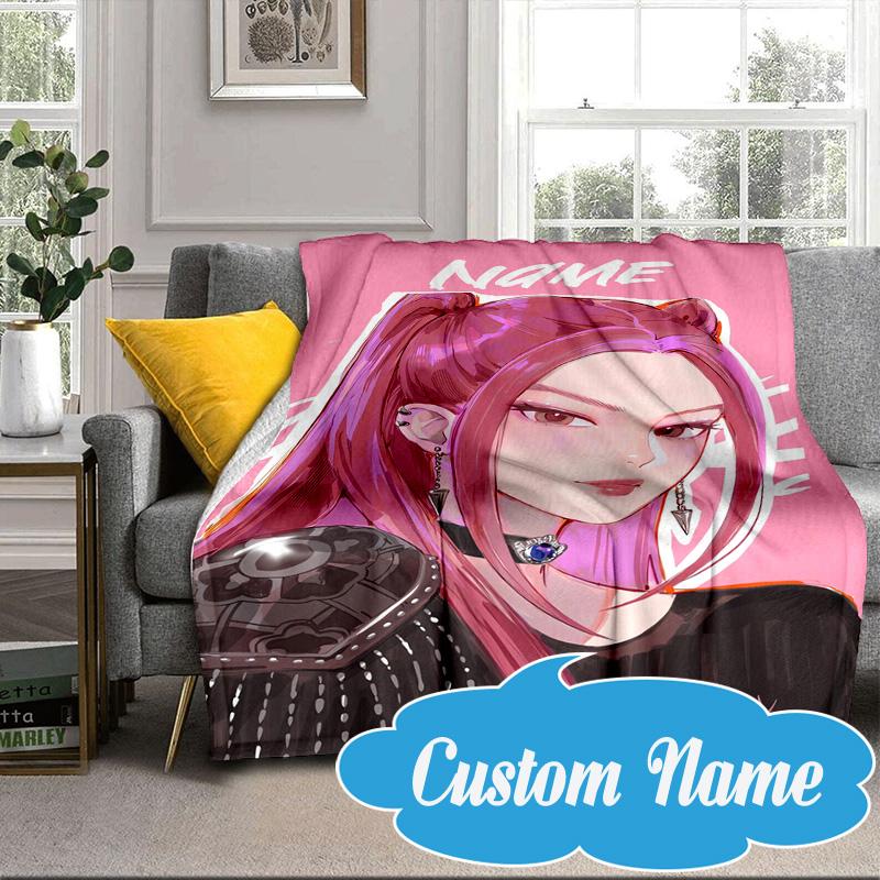 Custom Name KPop Pink Fashion Blanket bed sofa Blanket Flannel Blanket for Camping, Hiking, Picnic Essentials,gift for Fan family