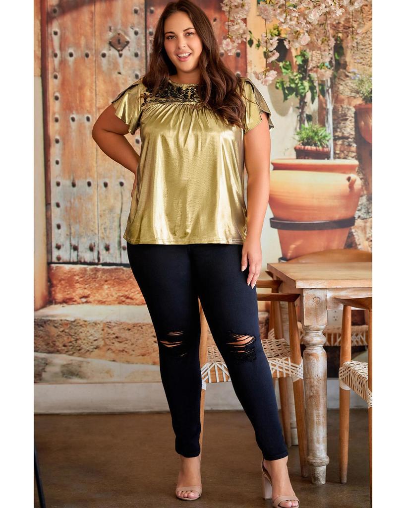 Azura Exchange Floral Embroidered Short Sleeve Top