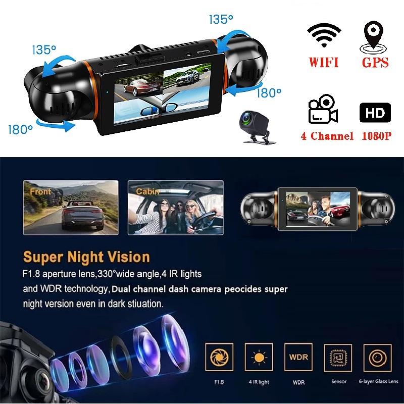 4-kanałowy rejestrator jazdy o wysokiej rozdzielczości 1080P z opcjonalną łącznością mobilną WIFI, pozycjonowaniem GPS, 24-godzinnym monitoringiem parkowania