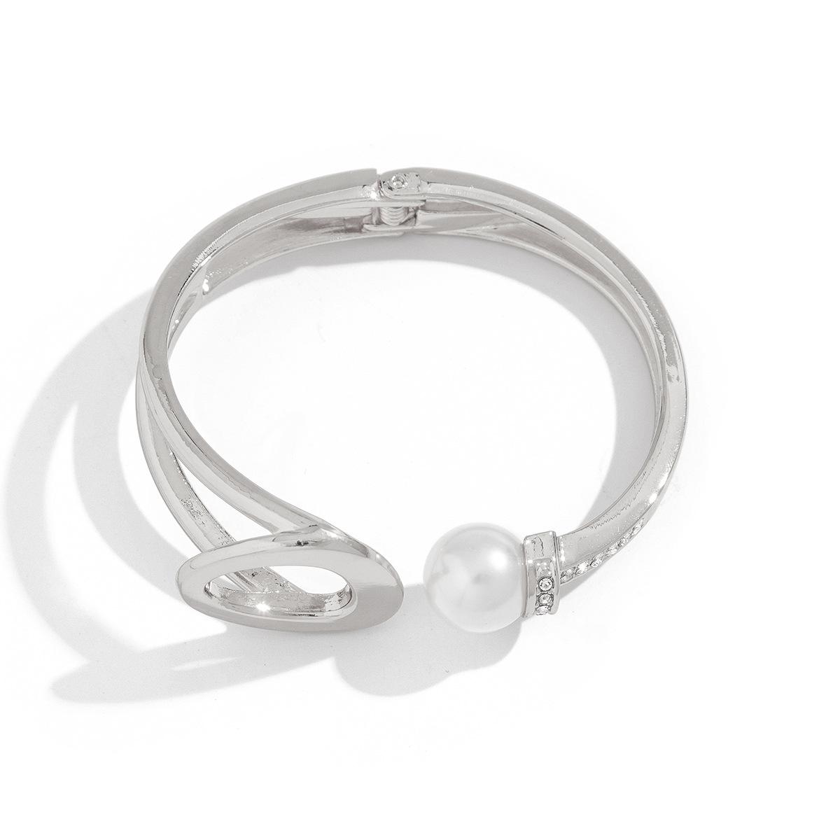 

DIEZI Exaggerated Heavy Metal Circle Cuff Wide Bangles Punk Geometric Pearl Gold Silver Color Chunky Bangles Women Men Bracelets
