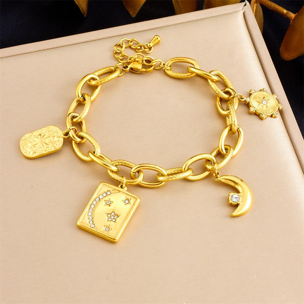 Geometric Charm Pendant 18K Gold Plated Stainless Steel Chain Bracelet